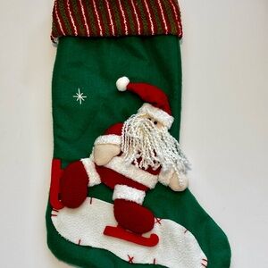 Festive Green Christmas Stocking with Santa Design